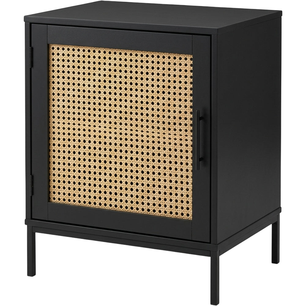 Mjvbn Cane Door Bedside Cabinet Black Natural - Product view