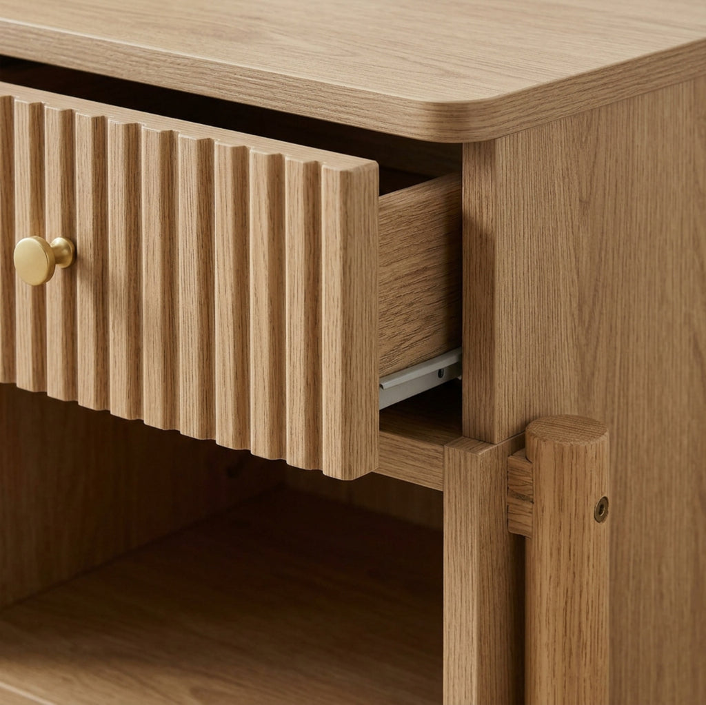 Mjvbn Fluted One Drawer Open Shelf Nightstand Natural Oak - Detail view