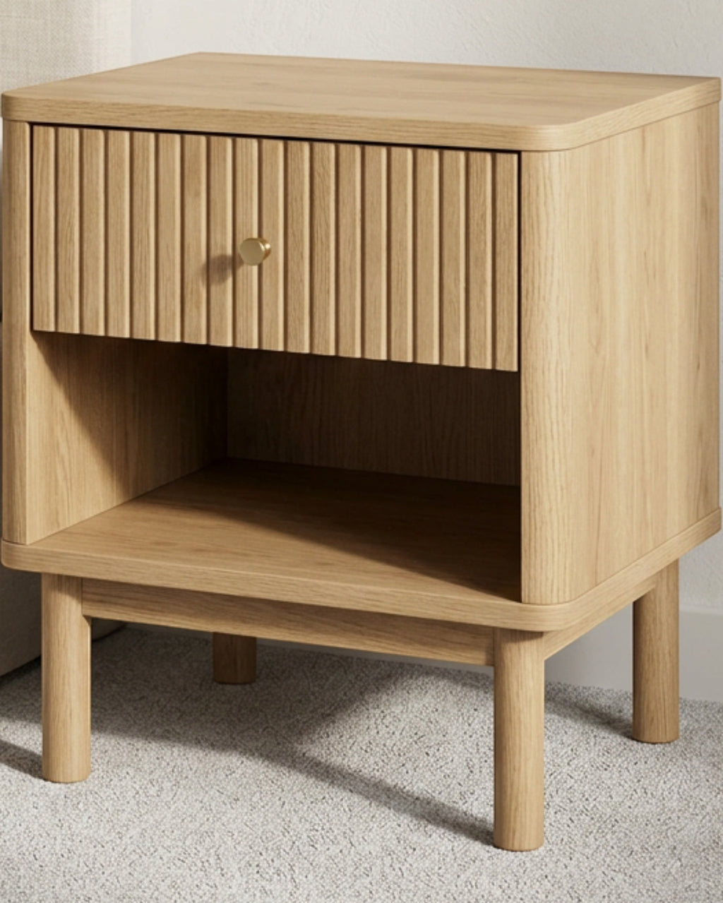 Mjvbn Fluted One Drawer Open Shelf Nightstand Natural Oak - Lifestyle view