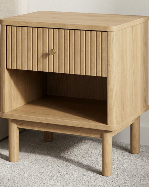 Mjvbn Fluted One Drawer Open Shelf Nightstand Natural Oak - Lifestyle view