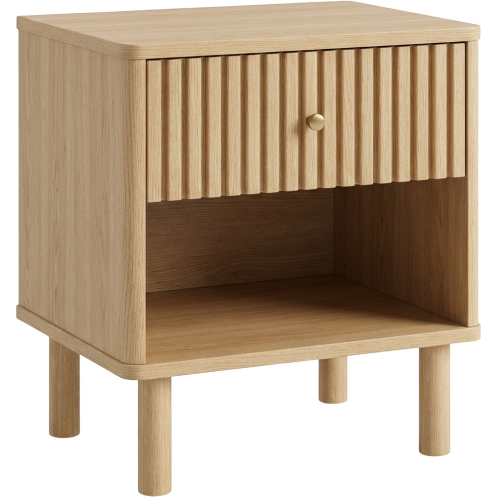 Mjvbn Fluted One Drawer Open Shelf Nightstand Natural Oak - Product view