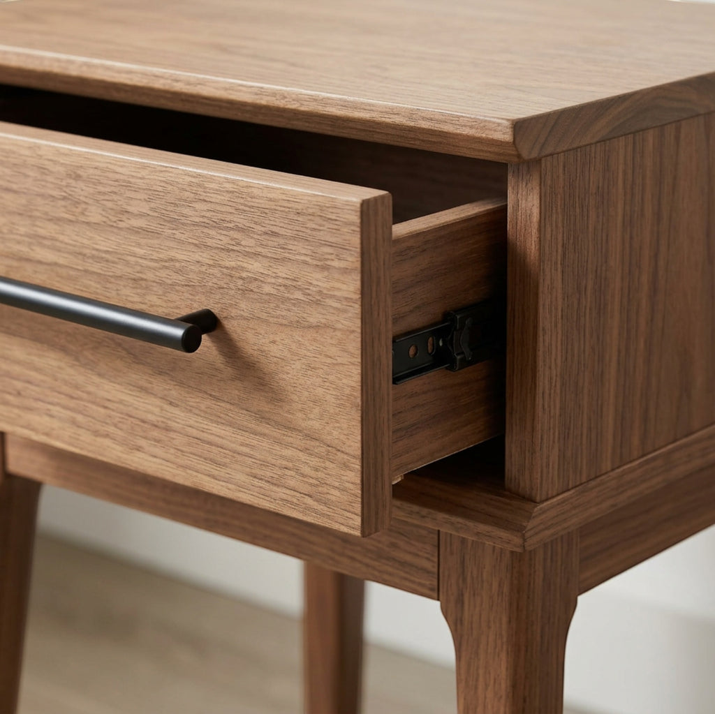 Mjvbn Two Drawer Walnut Nightstand Black Pulls - Detail view