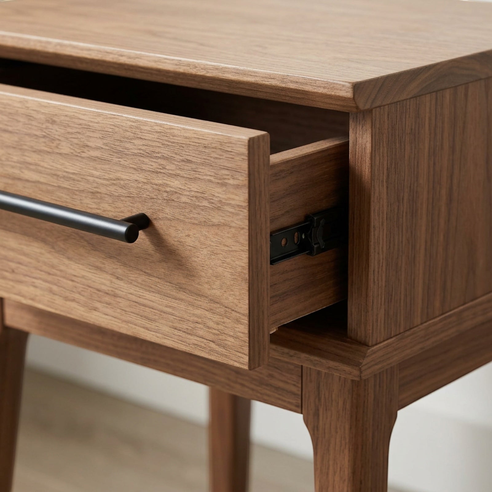 Mjvbn Two Drawer Walnut Nightstand Black Pulls - Detail view