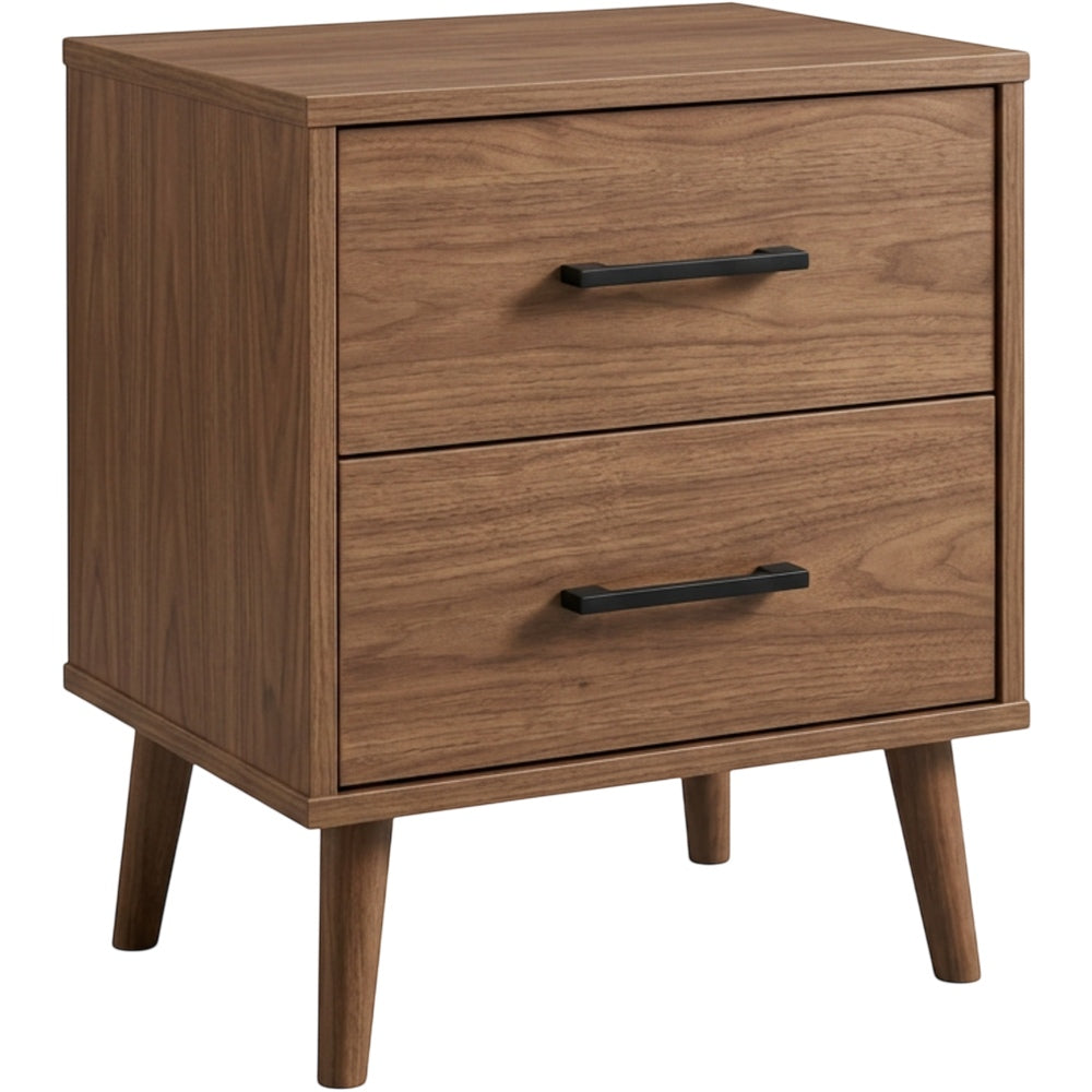 Mjvbn Two Drawer Walnut Nightstand Black Pulls - Product view